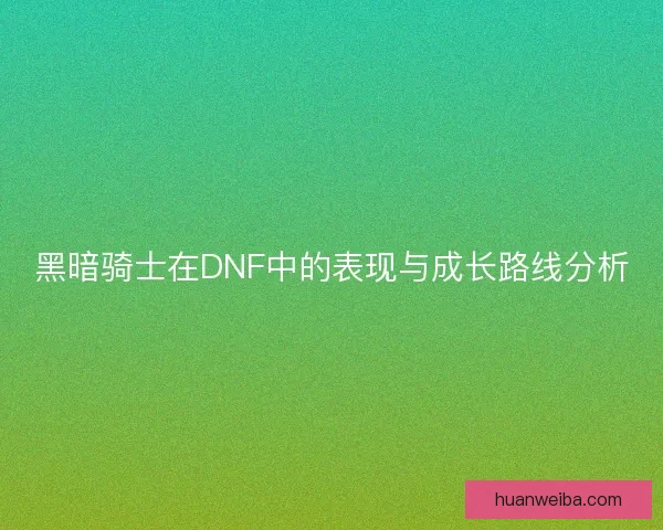 黑暗骑士在DNF中的表现与成长路线分析